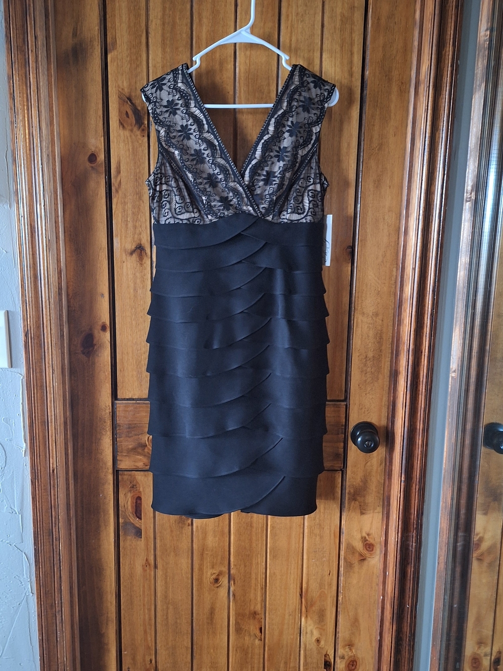 Eliza J Black Lace-Trim Tiered Mini Dress